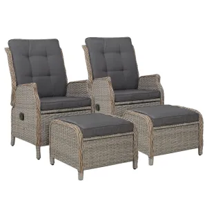 Set of 2 Ella Outdoor Recliner Patio Chairs Grey