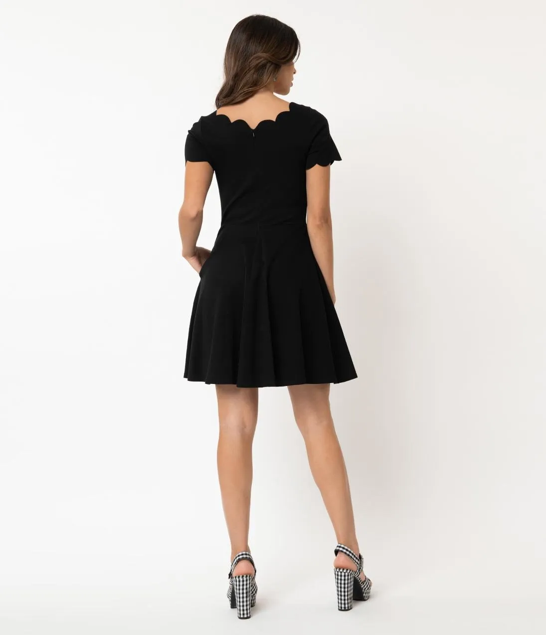 Smak Parlour Black Stretch Scalloped Short Sleeve Charmed Fit & Flare Dress