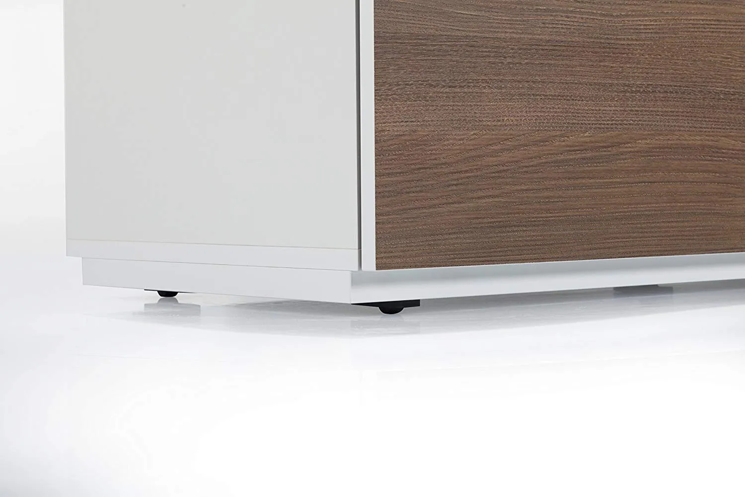 Sonorous Studio ST110 Modern TV Stand w/ Hidden Wheels for TVs up to 65" - White / Walnut Wood Cover