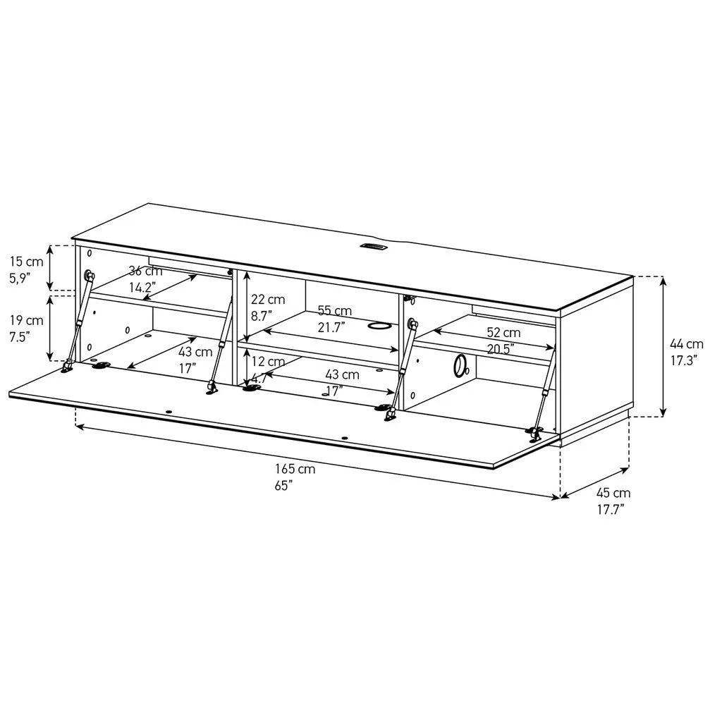 Sonorous Studio ST160 Modern TV Stand w/ Hidden Wheels for TVs up to 75" - Black / White Glass Cover