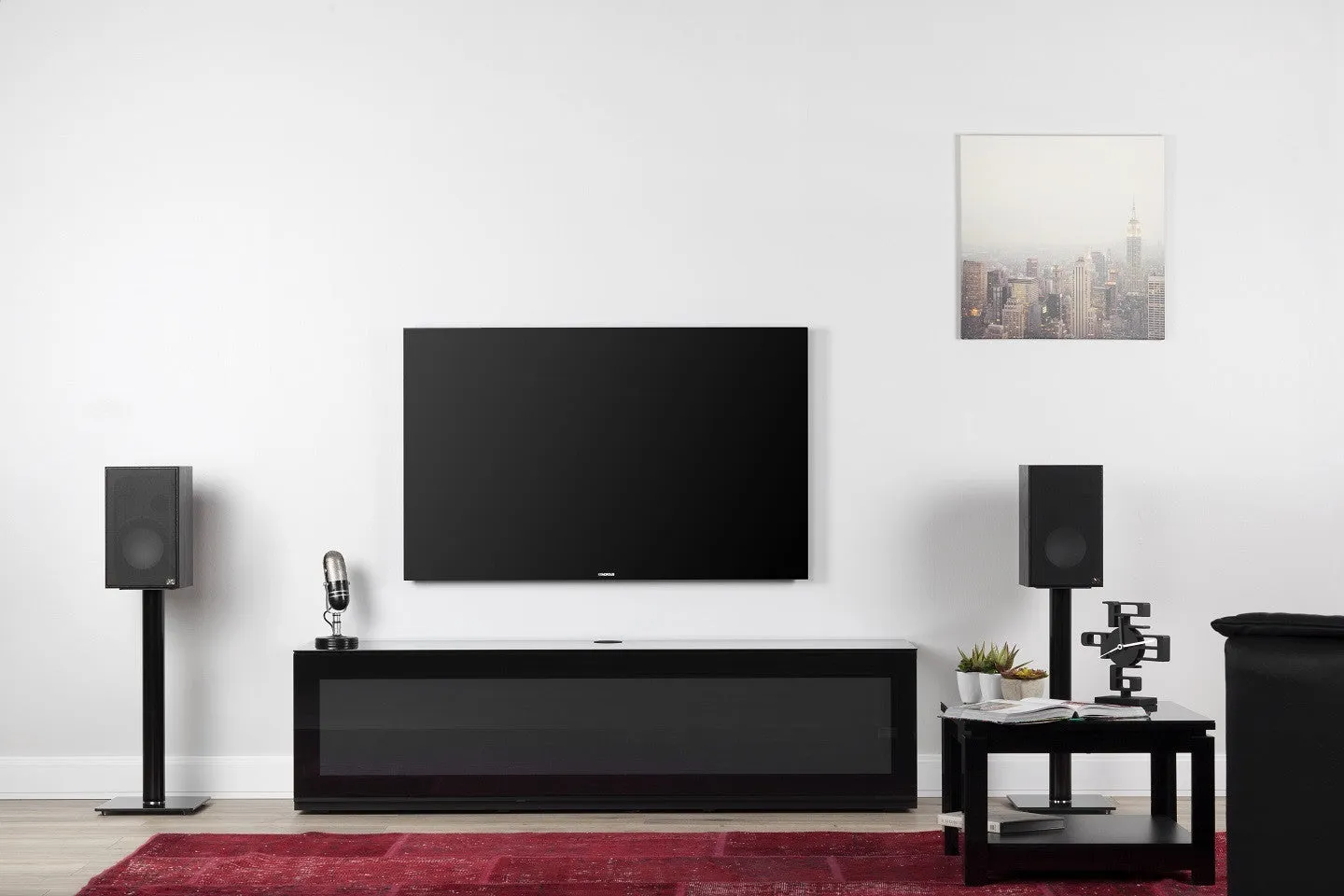 Sonorous Studio ST160 Modern TV Stand w/ Hidden Wheels for TVs up to 75" - Black / White Glass Cover