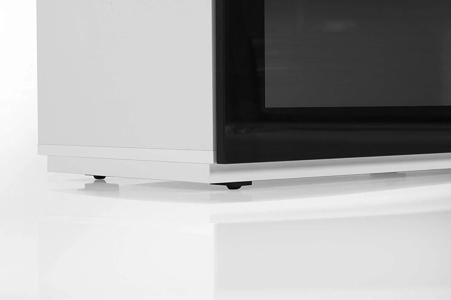 Sonorous Studio ST160 Modern TV Stand w/ Hidden Wheels for TVs up to 75" - White / Black Glass Cover