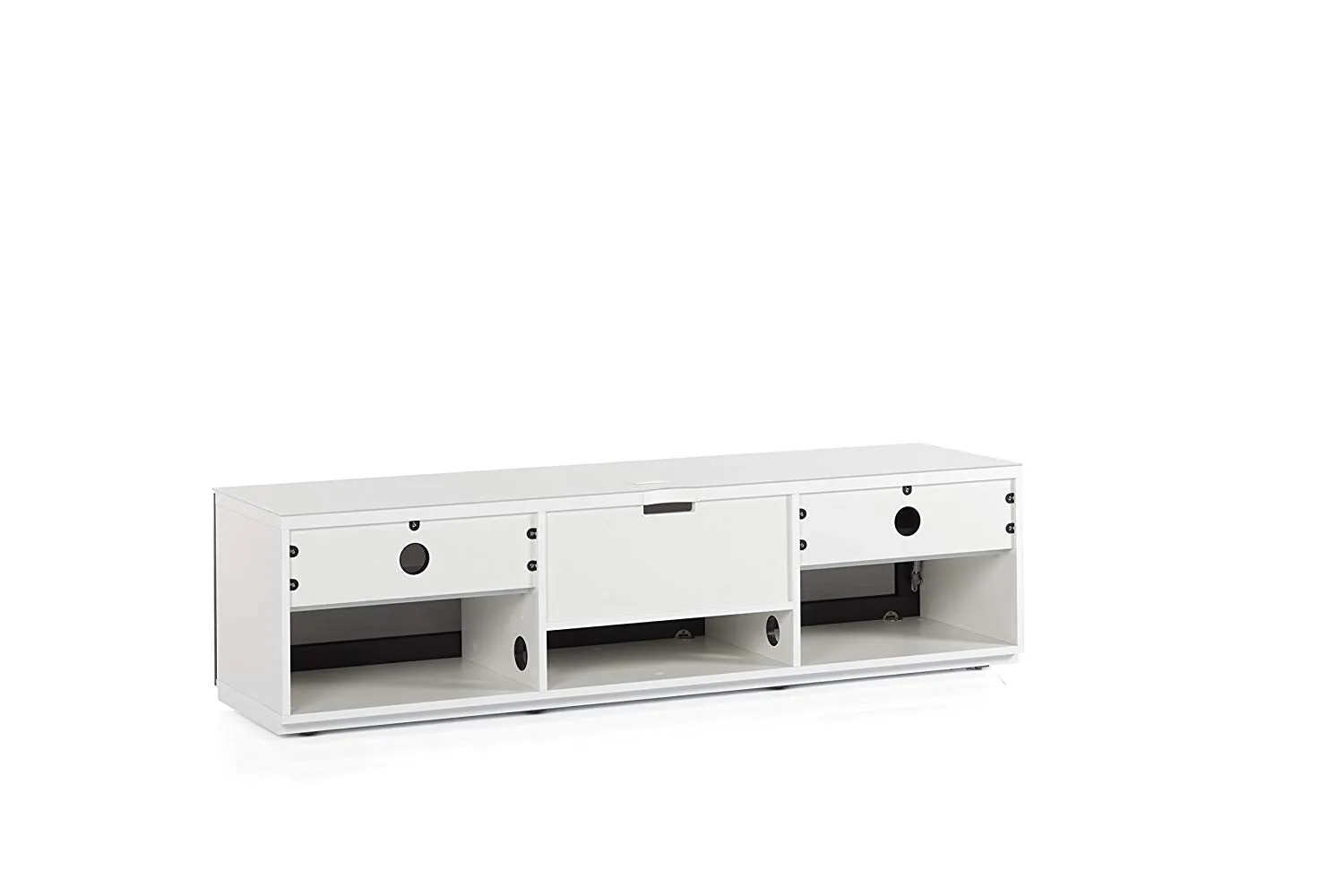 Sonorous Studio ST160 Modern TV Stand w/ Hidden Wheels for TVs up to 75" - White / Black Glass Cover