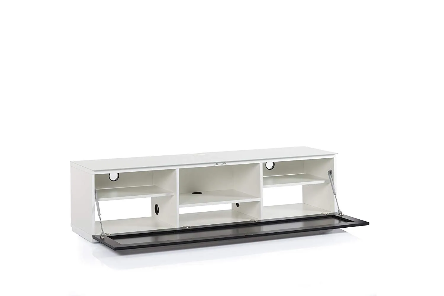 Sonorous Studio ST160 Modern TV Stand w/ Hidden Wheels for TVs up to 75" - White / Black Glass Cover