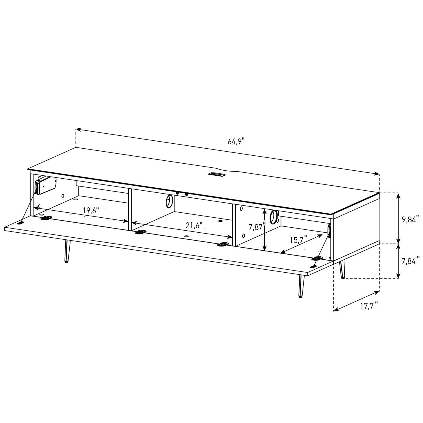 Sonorous Studio ST360 Modern TV Stand w/ Spike Legs for TVs up to 75" - Black / Walnut Wood Cover