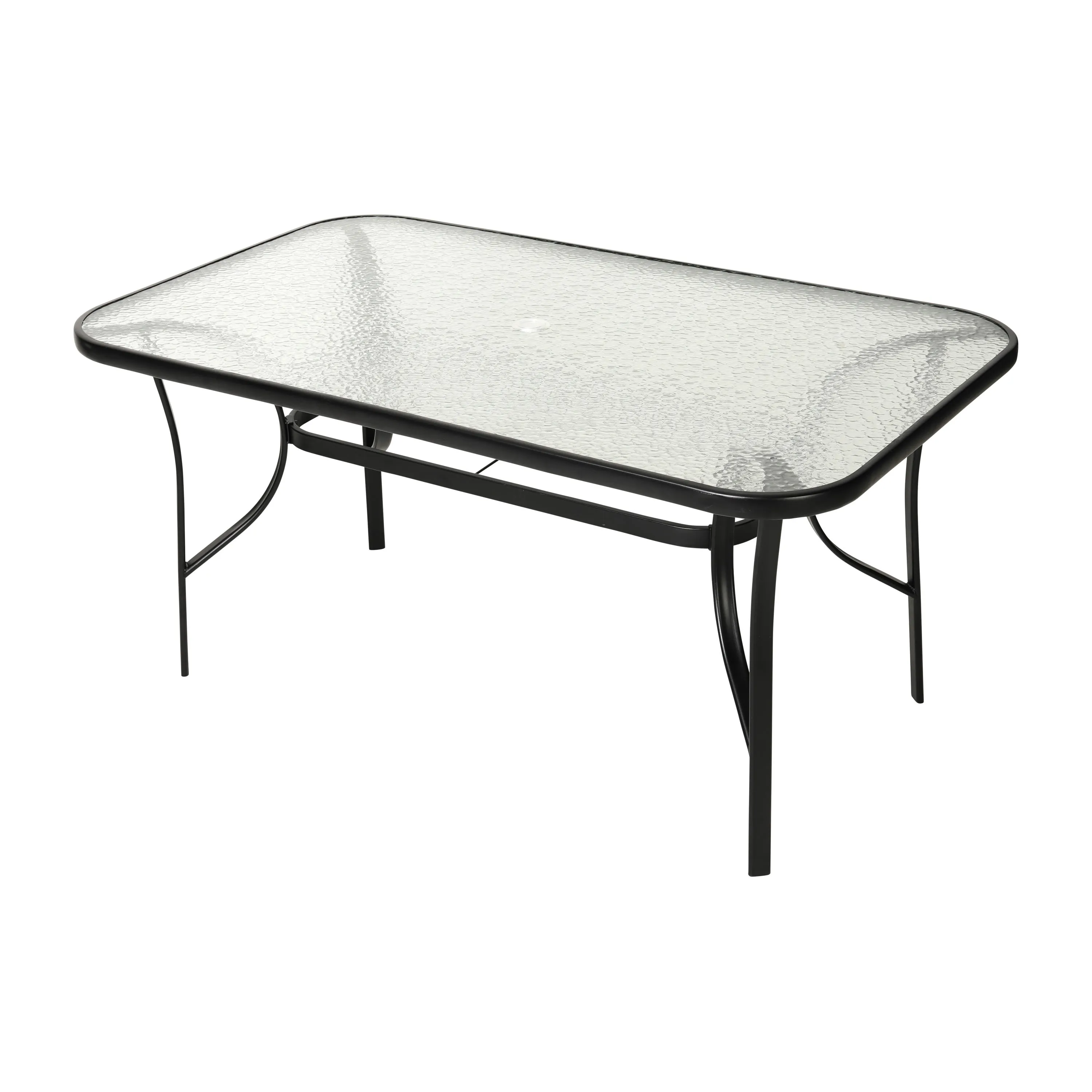 Tory Commercial Grade Patio Table with Tempered Glass Top with Umbrella Hole and Steel Tube Frame