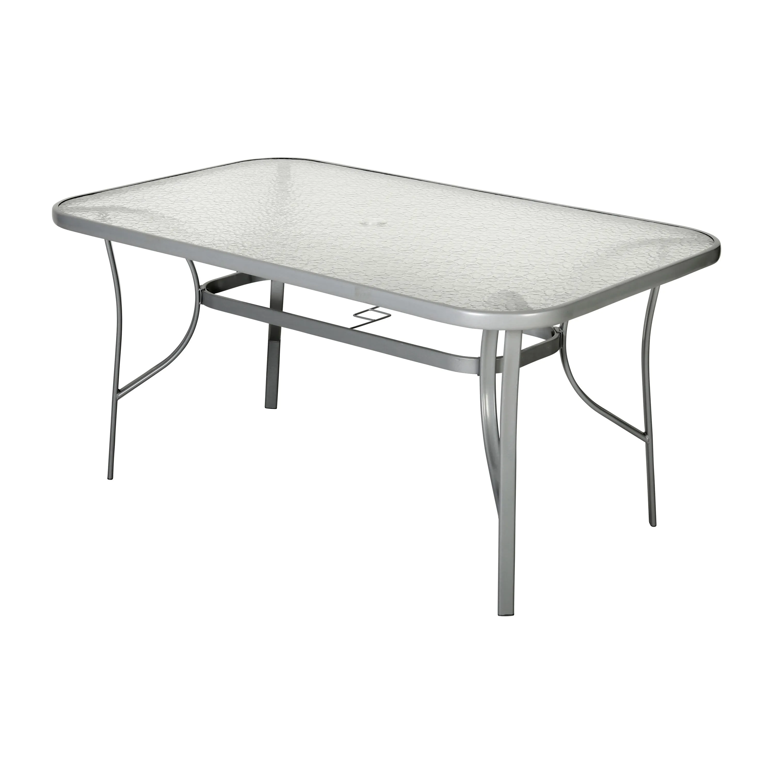 Tory Commercial Grade Patio Table with Tempered Glass Top with Umbrella Hole and Steel Tube Frame