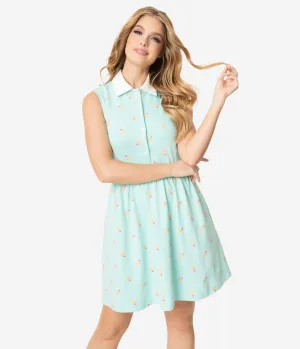 Unique Vintage Mint Ice Cream Print Josie Fit & Flare Dress