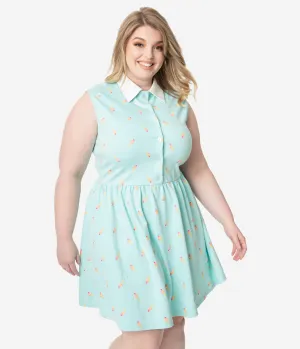 Unique Vintage Plus Size Mint Ice Cream Print Josie Fit & Flare Dress