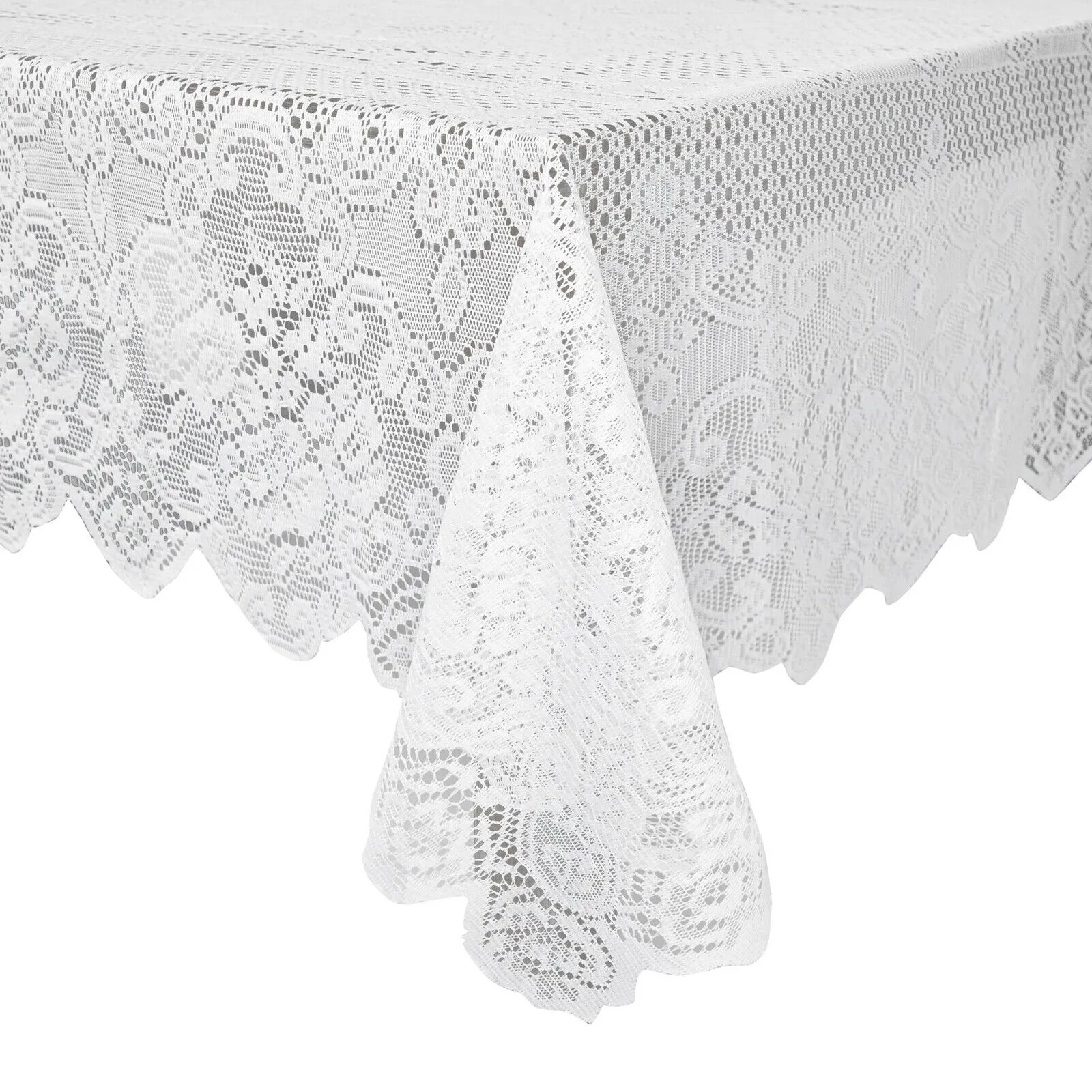 White Lace Tablecloth 54 x 72 In for Rectangular Tables, Vintage Style